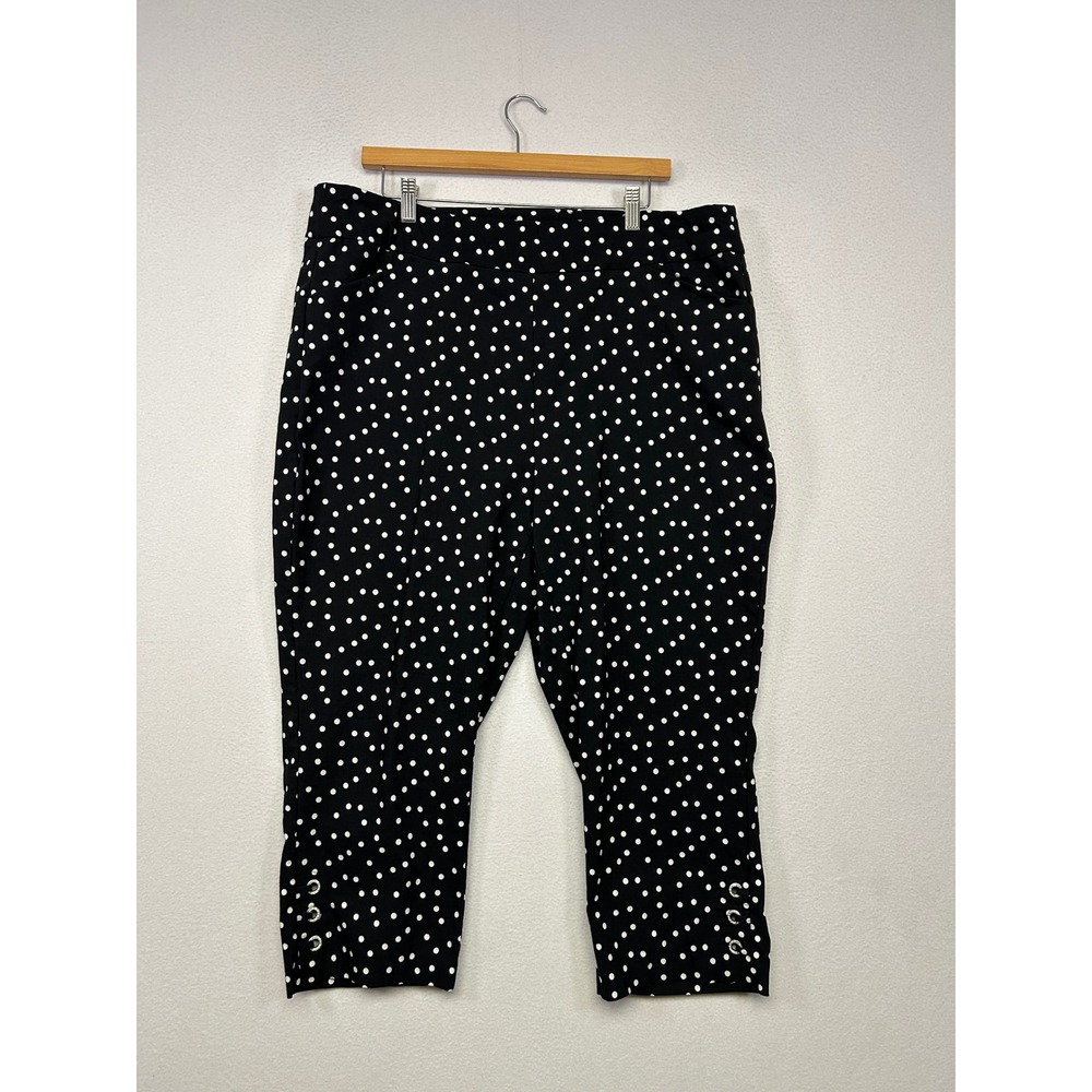Retro Rockabilly Bella Rose Womens 3X Black Polka Dot Capri Pants